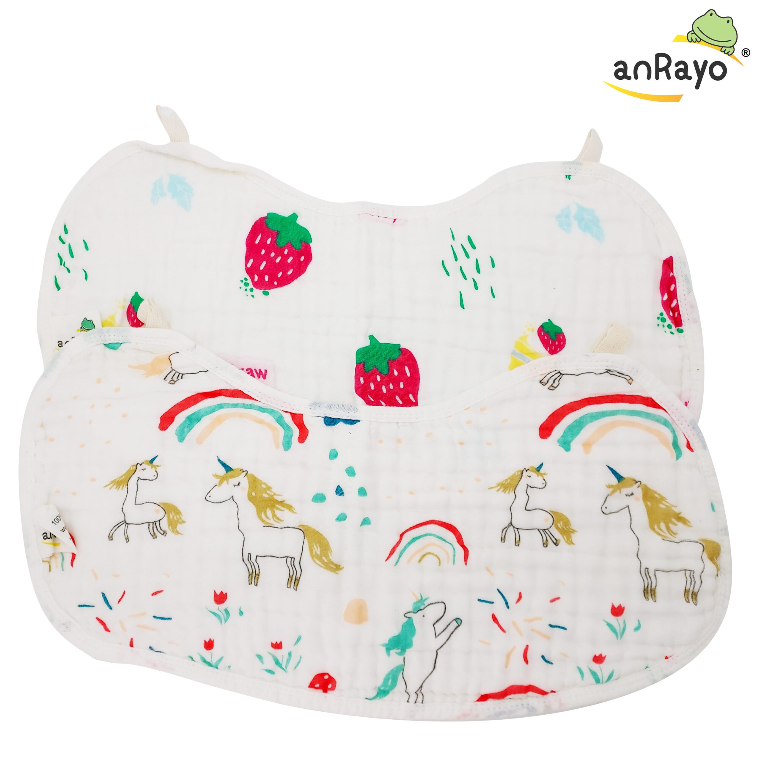 Baby Burp Cloth (6-Layer 100% Cotton Muslin)_Rainbow Unicorn & Sweet Strawberry (2pcs per pack)