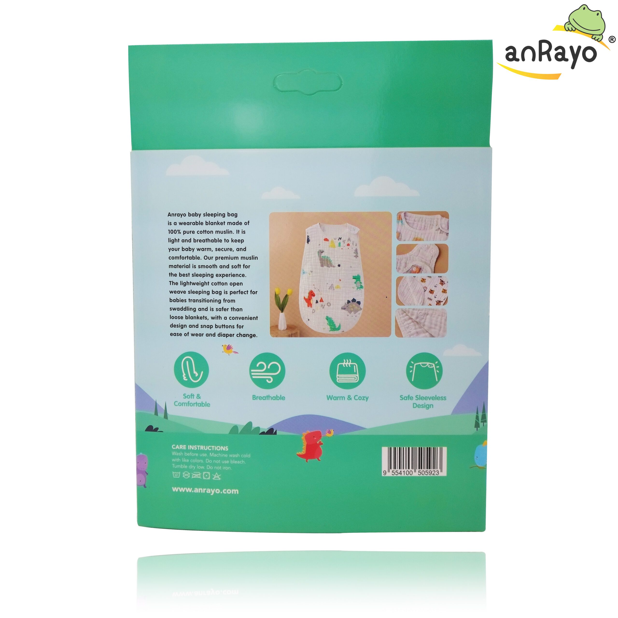 Baby Sleeping Bag (6-Layer 100% Cotton Muslin) Size S_Rainbow Unicorn - Image 8