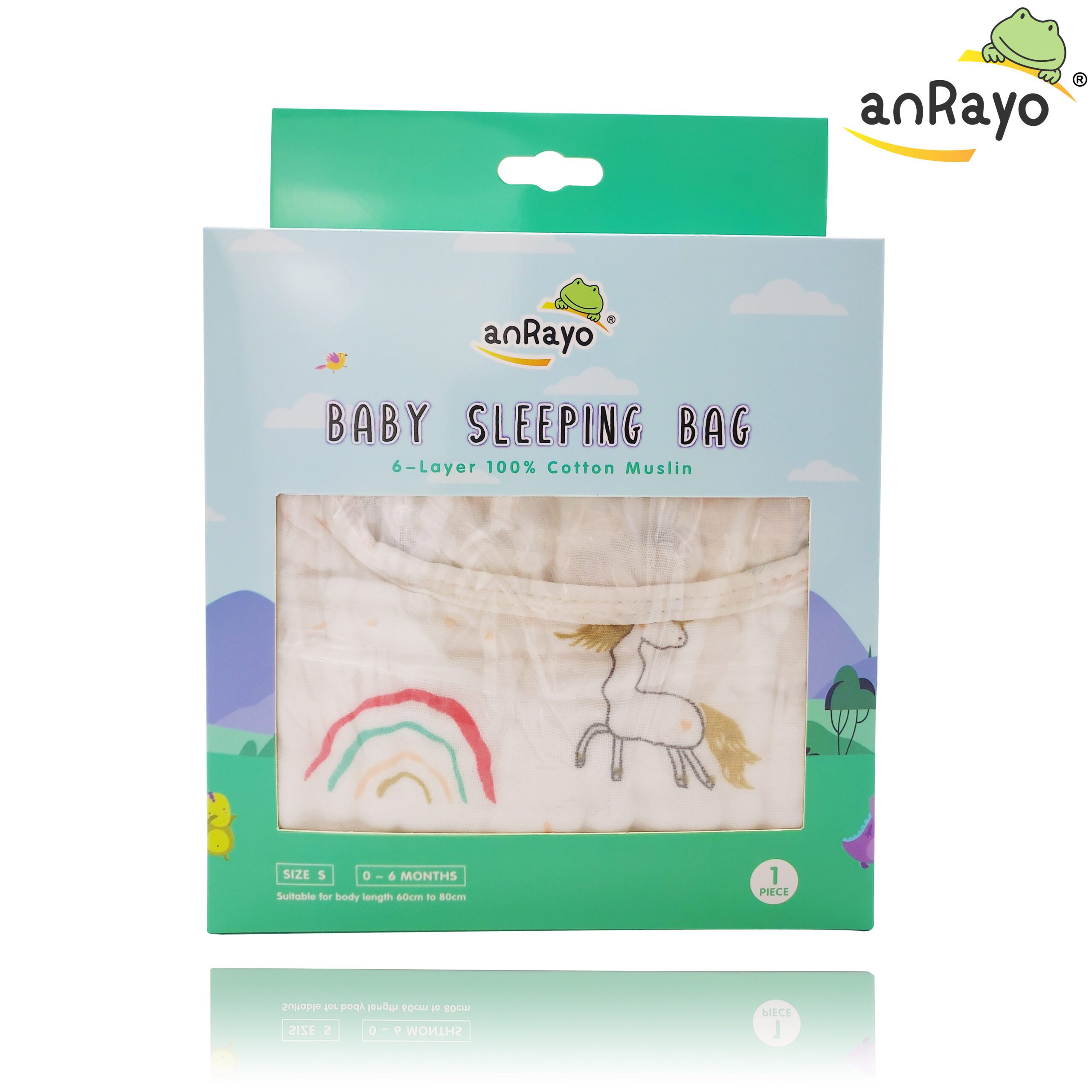 Baby Sleeping Bag (6-Layer 100% Cotton Muslin) Size S_Rainbow Unicorn - Image 7