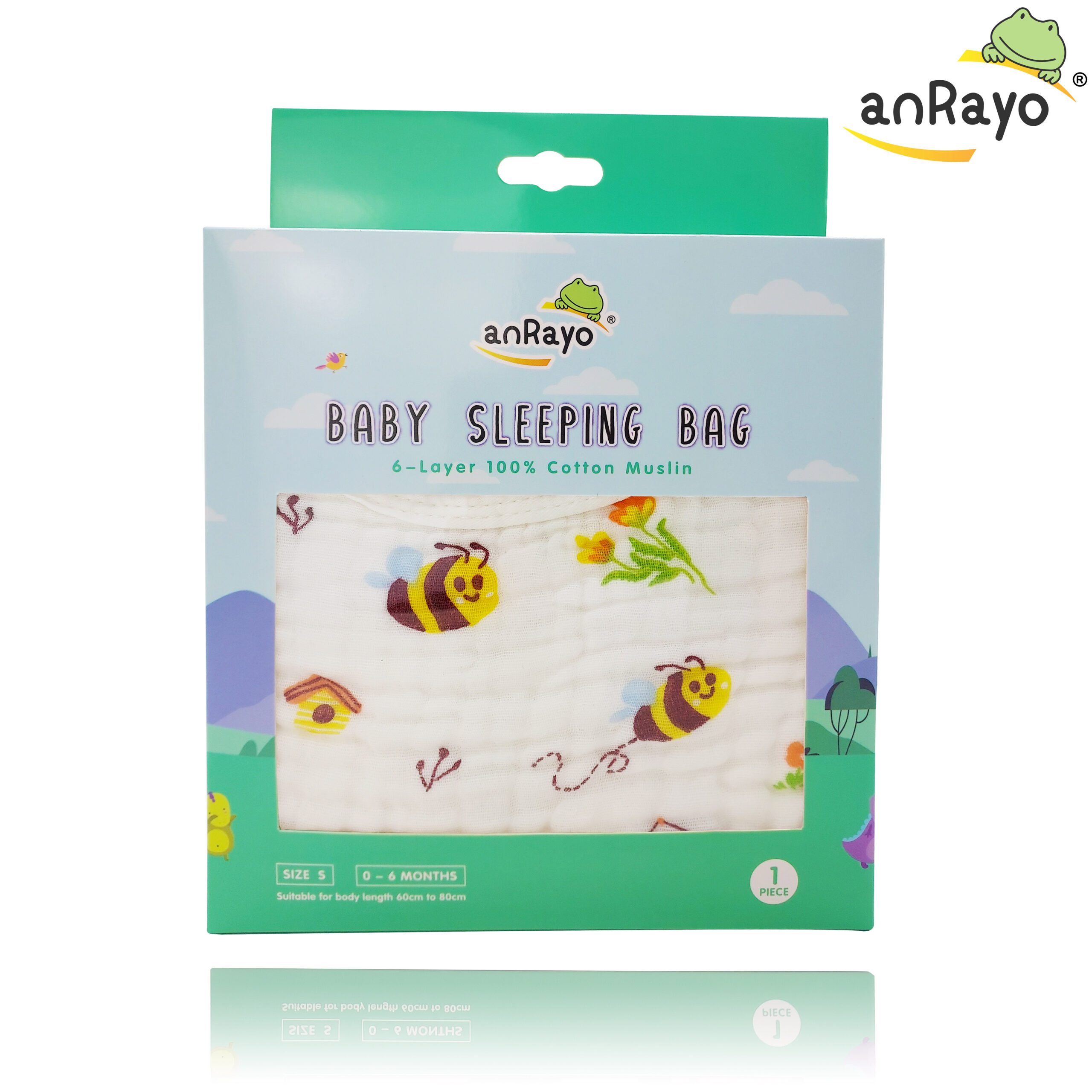Baby Sleeping Bag (6-Layer 100% Cotton Muslin) Size S_Lovely Bee - Image 7