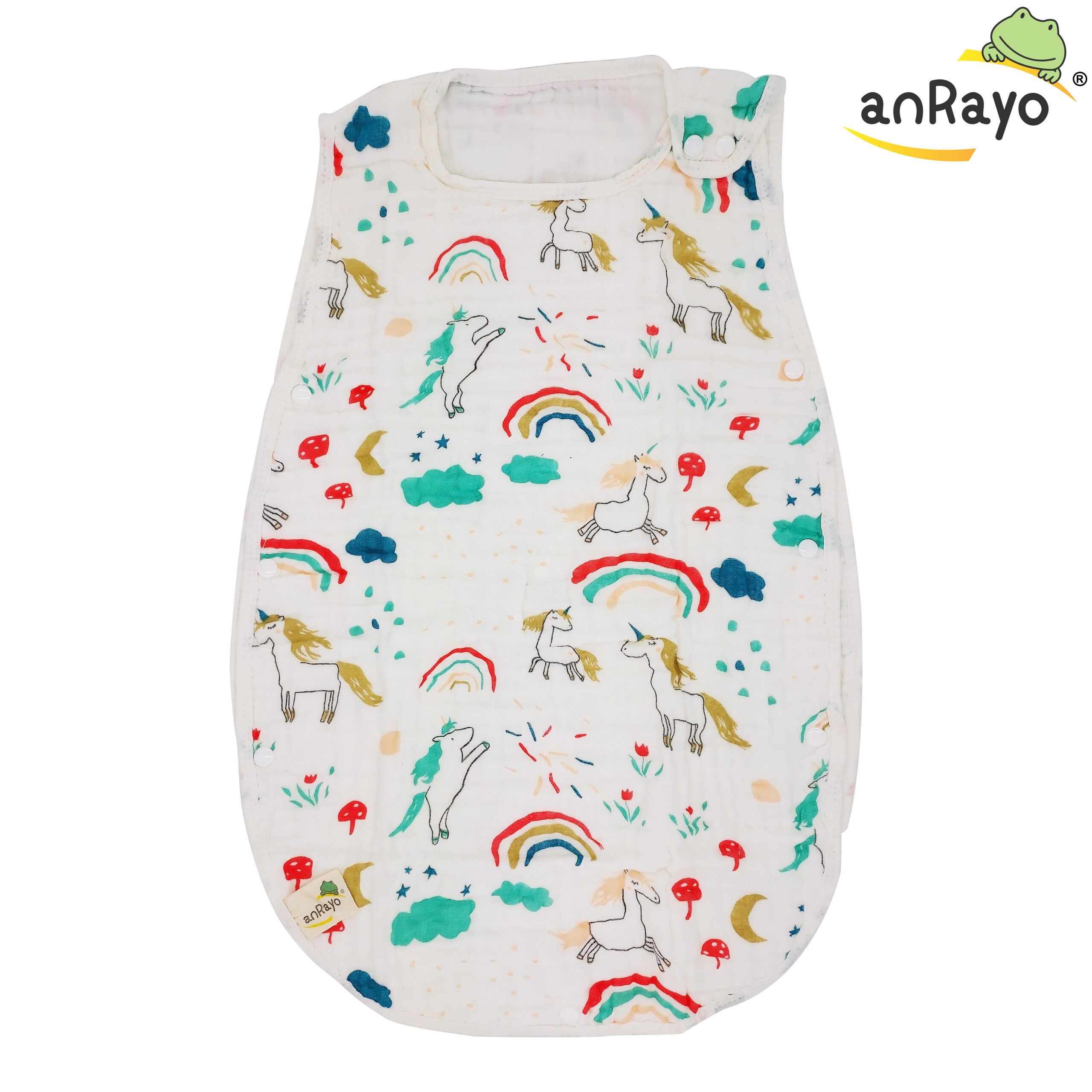 Baby Sleeping Bag (6-Layer 100% Cotton Muslin) Size M_Rainbow Unicorn - Image 8