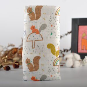 Muslin Swaddle Blanket (70% Bamboo+30% Cotton)_Mushroom Squirrel
