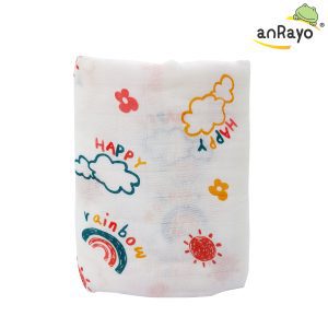 Muslin Swaddle Blanket (100 % Bamboo)_Happy Rainbow